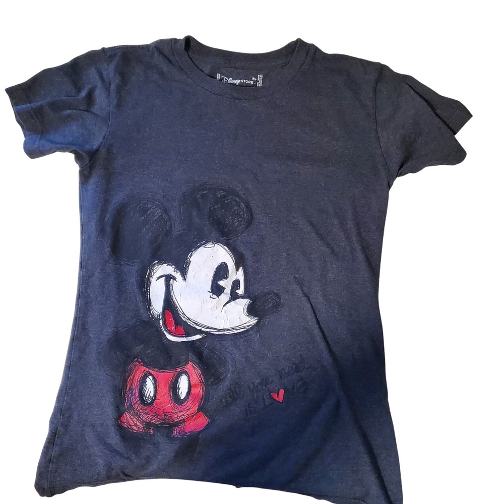 Disney Store Mickey Mouse Sketch T Shirt Gray Organic Cotton Blend Size S‎